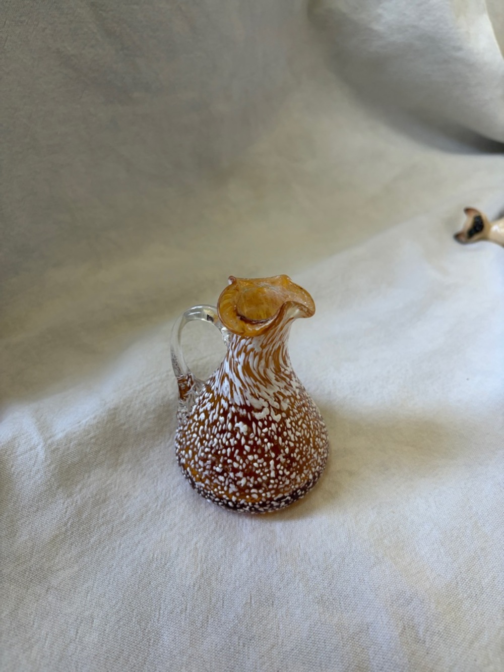 Handblown Amber Speckled Glass Pitcher - Decorative Home Art